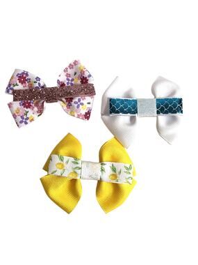 Hair Clip Barrette Lot Ribbon Bow New Coquette Pink Yellow White Lemon Flower